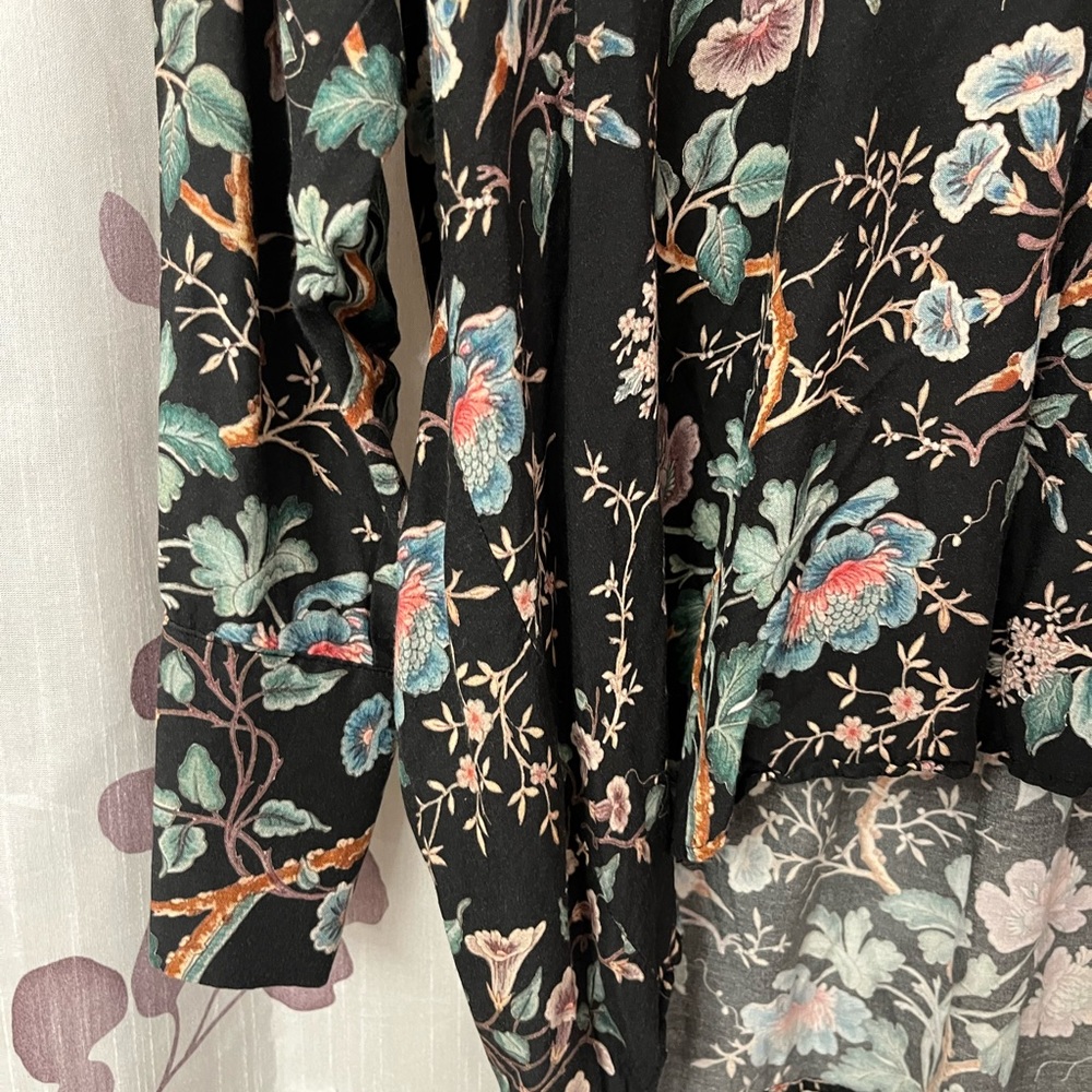 Zara Woman Semi Shear Black Floral V-Neck Blouse Top Size M - Picture 2 of 12